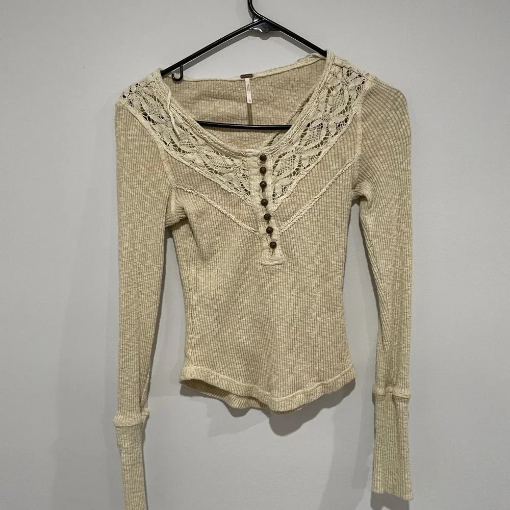 Free People Women's Cream Woman Long Sleeve Top Size XS